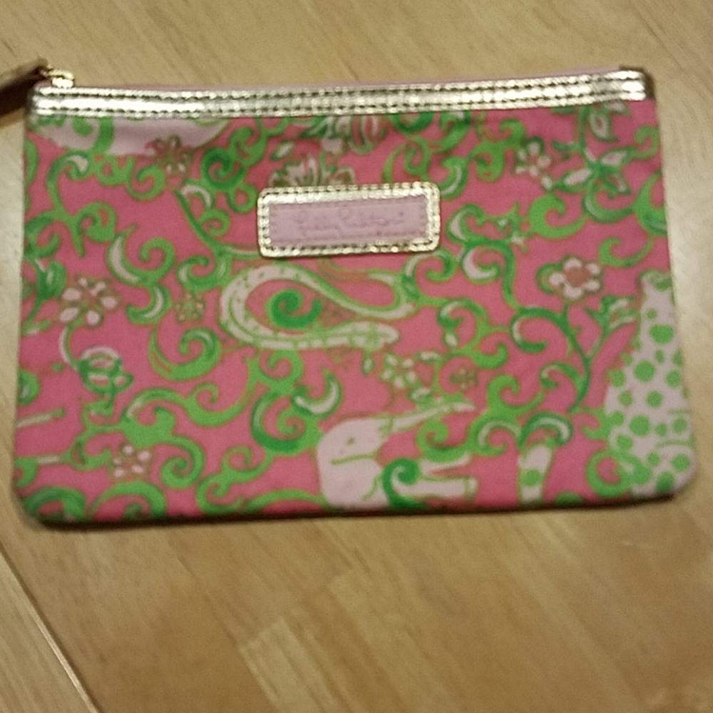 Lilly Pulitzer pink green paisley print cosmetics makeup bag